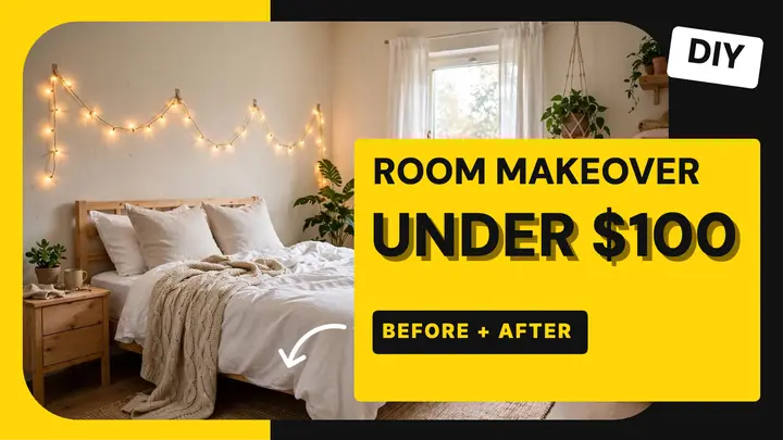 Room makeover under $100 YouTube thumbnail template