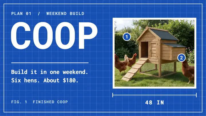 Build a chicken coop YouTube thumbnail, blueprint schematic template