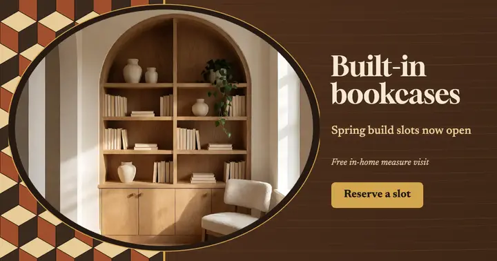 Built-in bookcase spring build slots marquetry post template