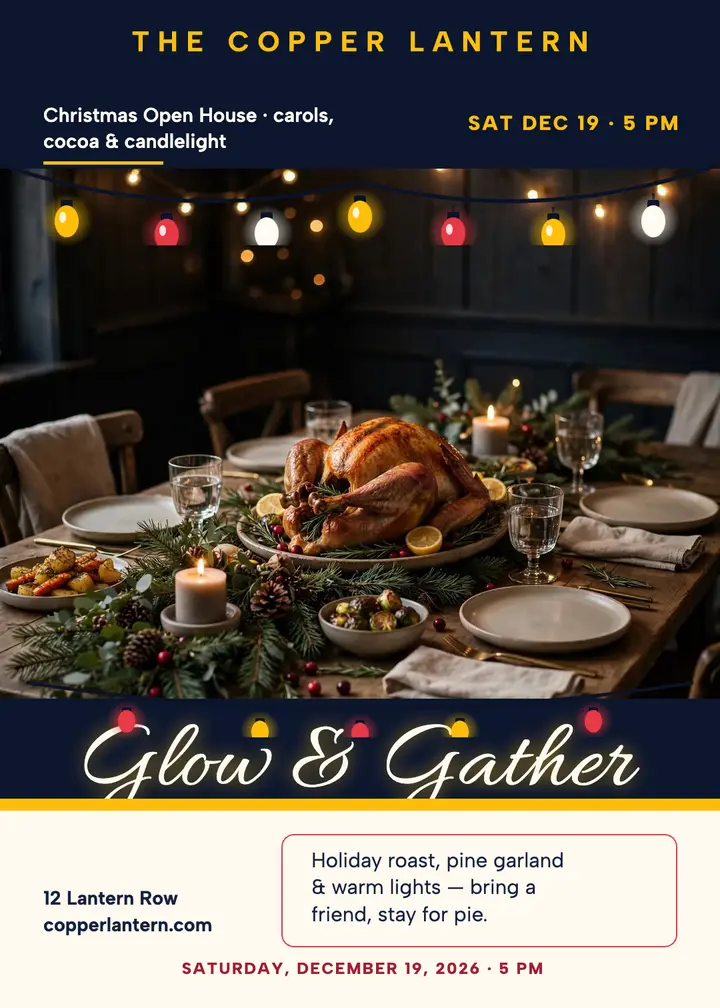 Copper Lantern Christmas open house invite: christmas open house invitation template