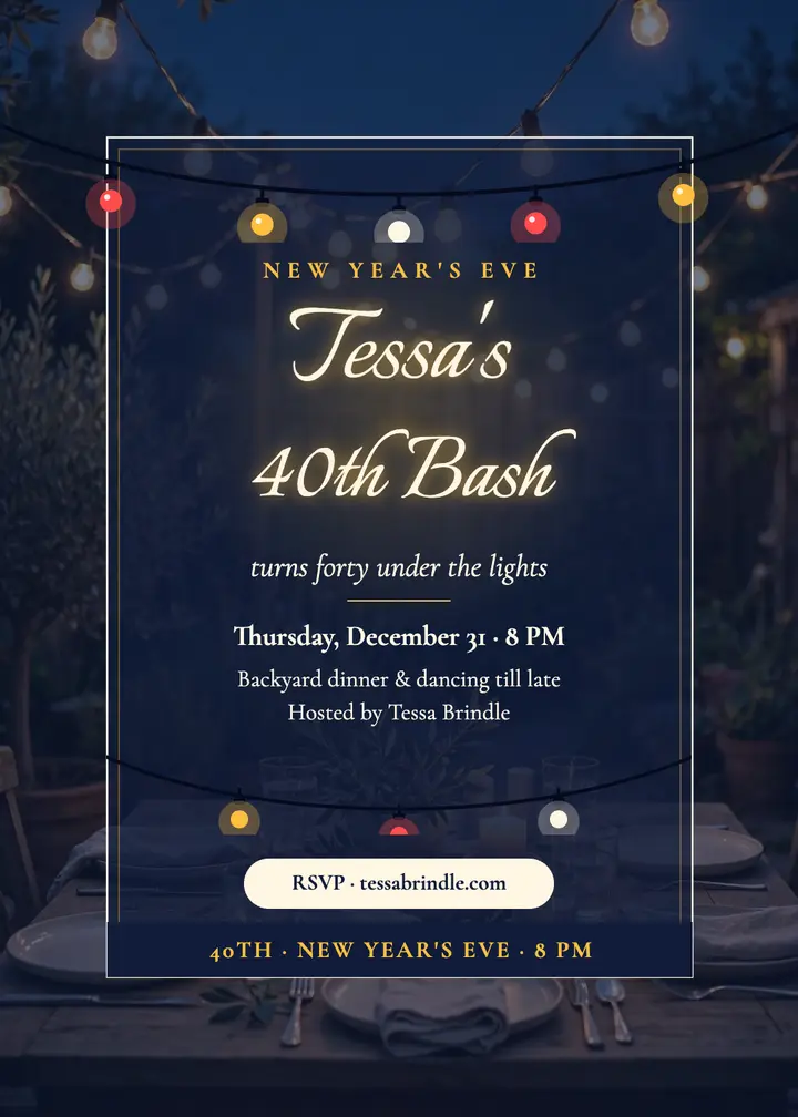 Tessa's 40th New Year's Eve invitation template