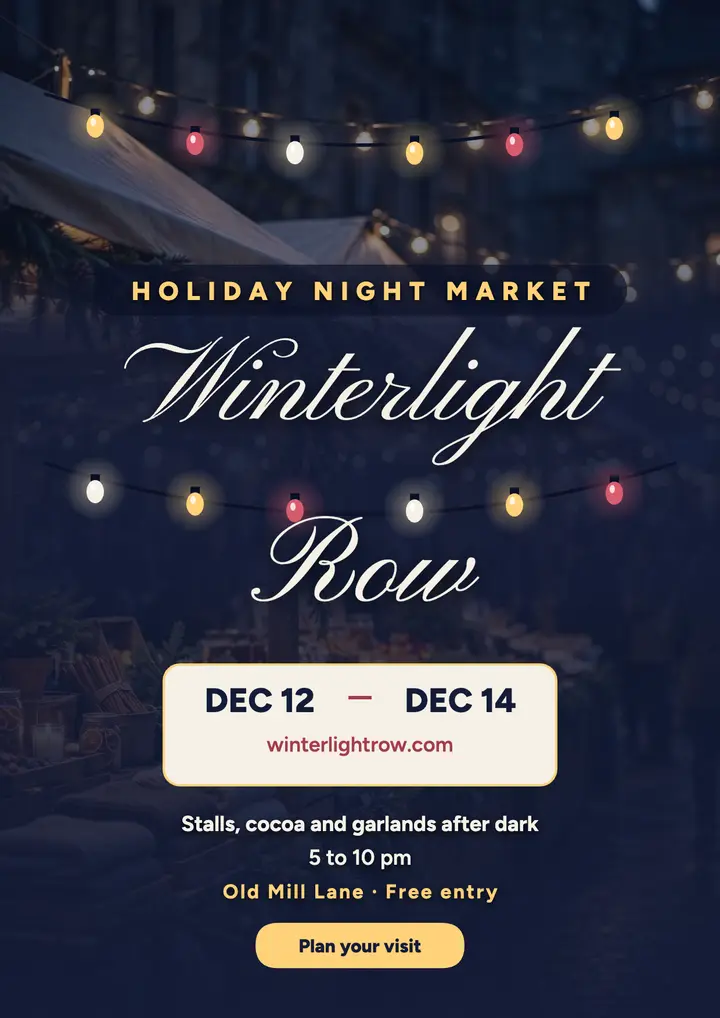 Winterlight Row holiday night market flyer template