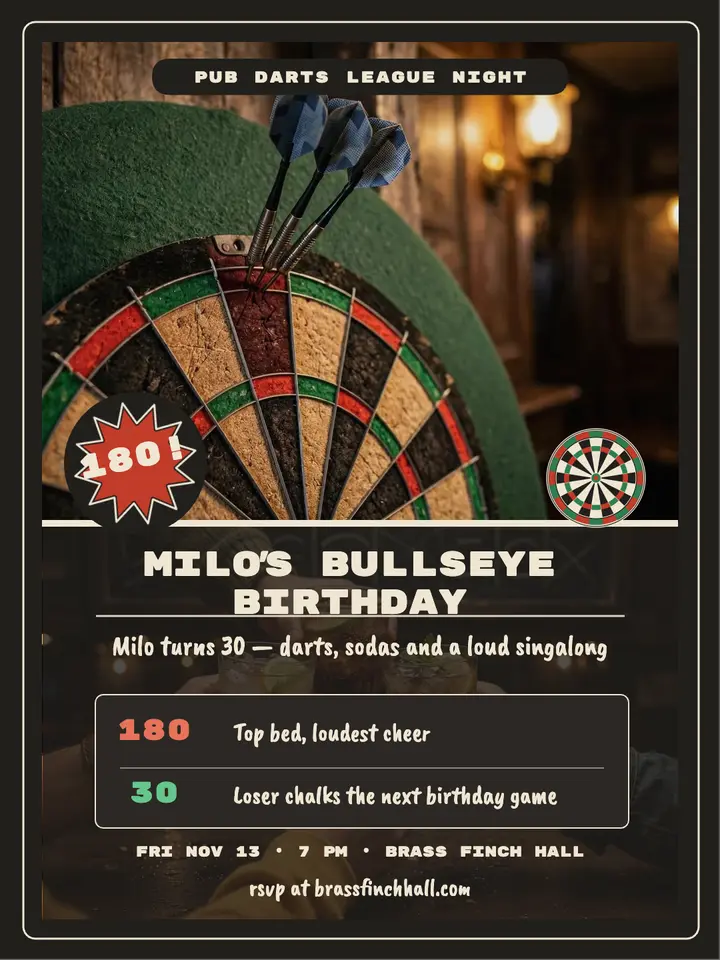 Milo's bullseye birthday darts night template