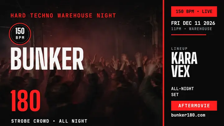 Bunker 180 hard techno night thumbnail template
