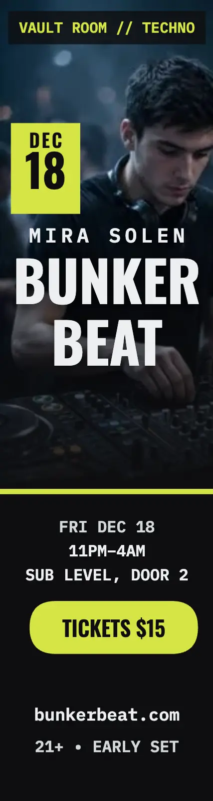 Bunker Beat techno night skyscraper template