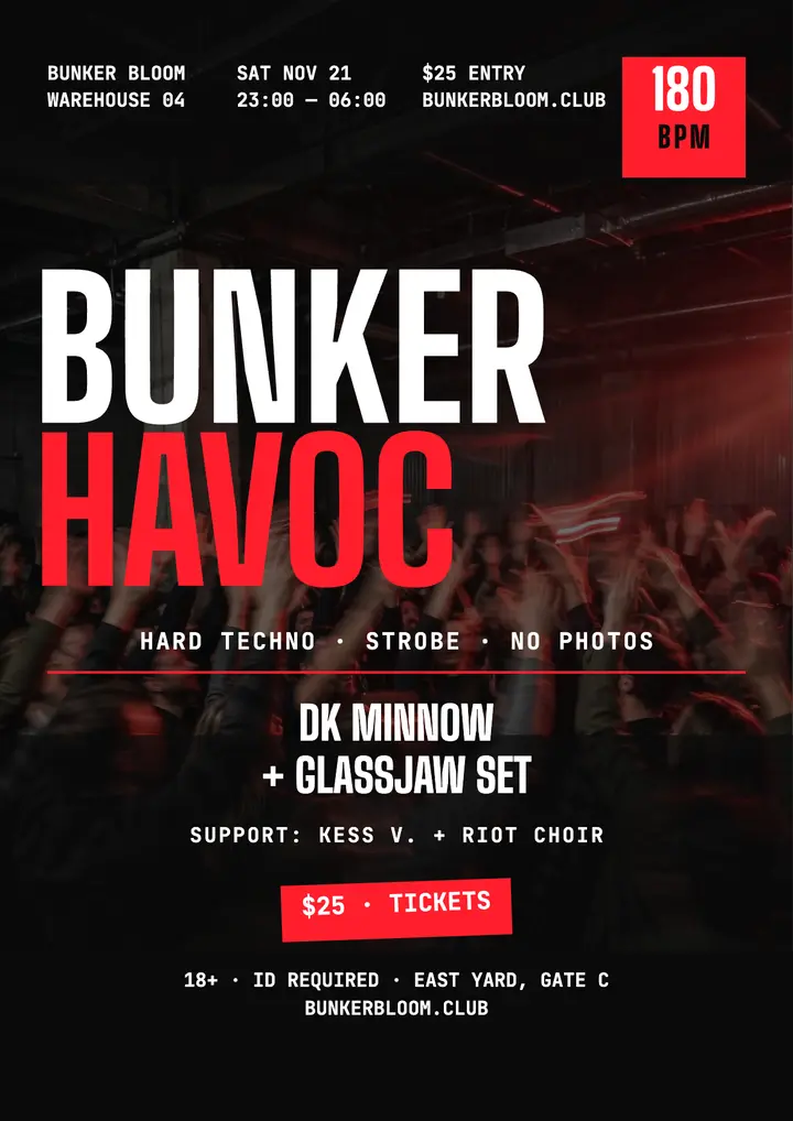 Bunker Bloom hard techno night flyer template