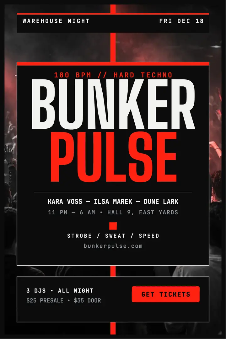 Bunker Pulse hard-techno night poster template