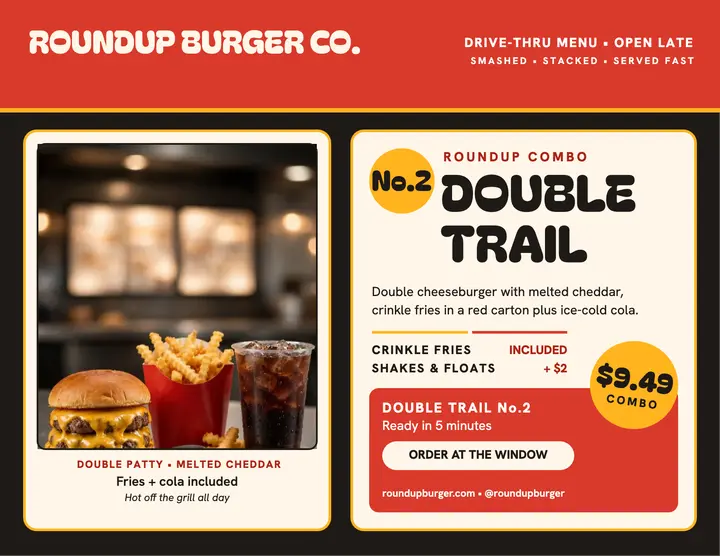 Roundup burger combo drive-thru flyer template