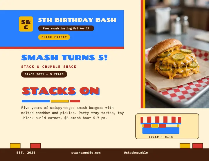 Stack and Crumble birthday flyer template