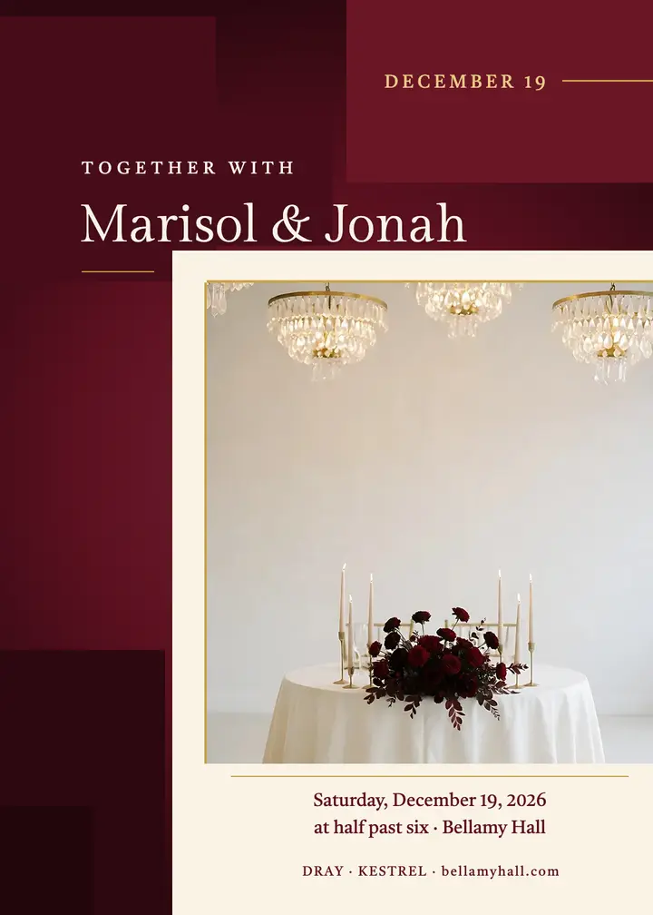 Marisol and Jonah burgundy ballroom invitation template