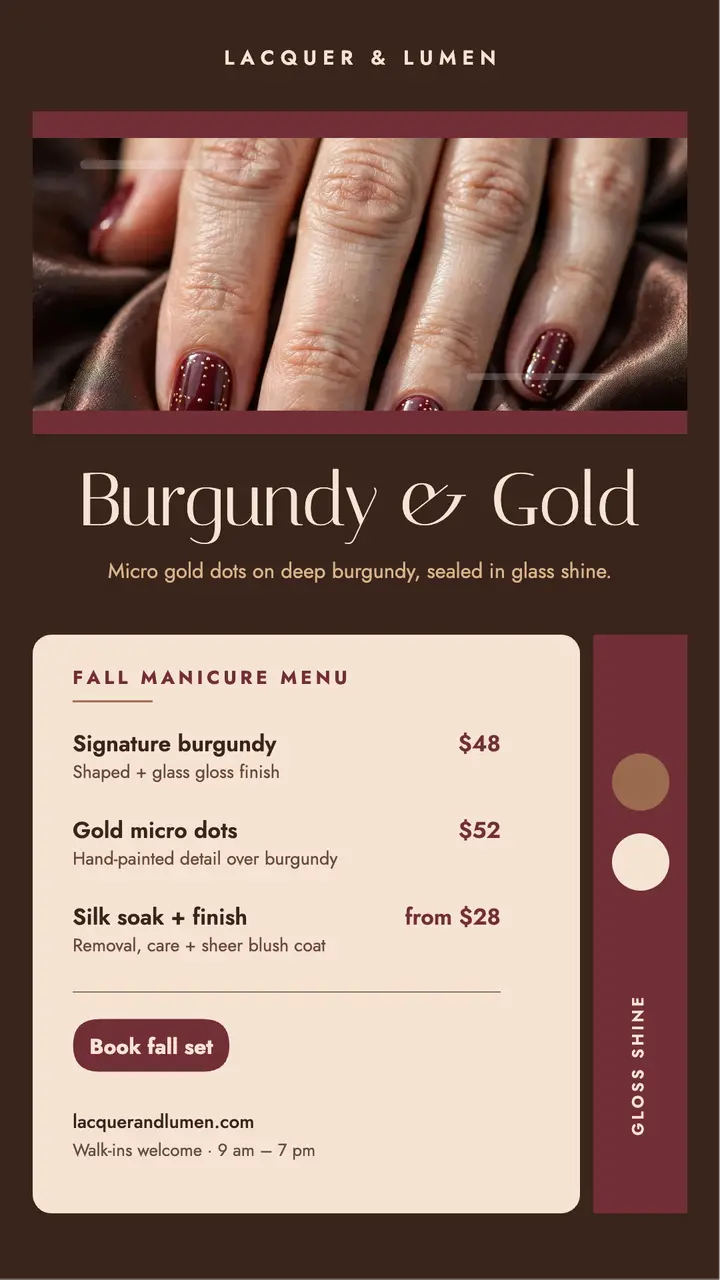 Lacquer and Lumen burgundy fall menu story template