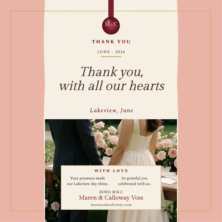 Burgundy seal wedding thank-you square post template