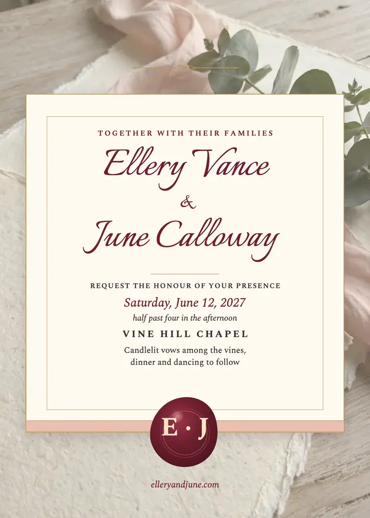 Ellery and June winter vineyard invitation template