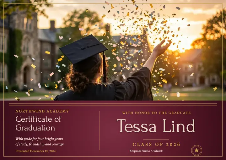Burgundy velvet graduation certificate template