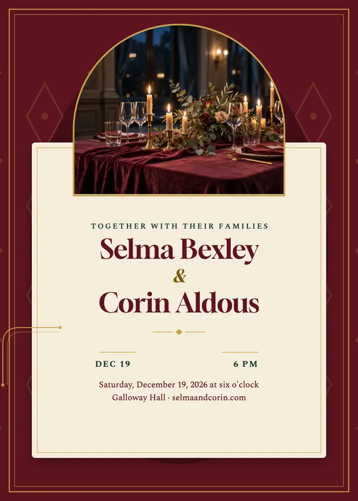 Selma and Corin burgundy velvet invite template
