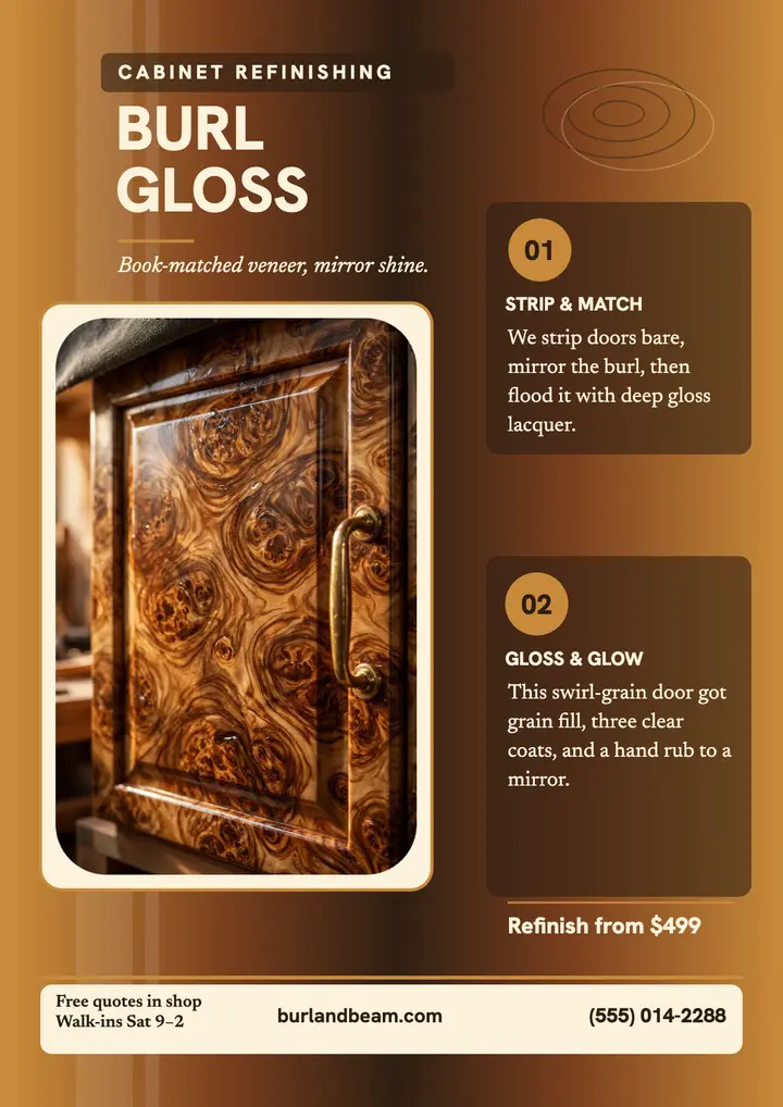 Burl gloss cabinet refinishing flyer template