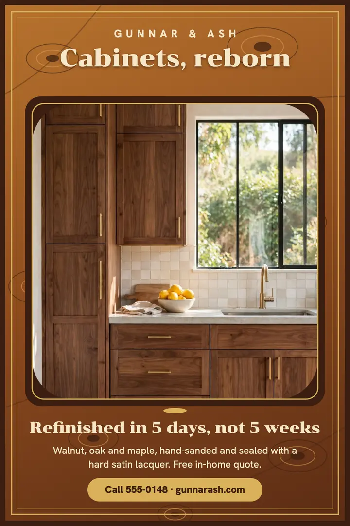 Cabinet refinishing showroom poster, Gunnar & Ash template