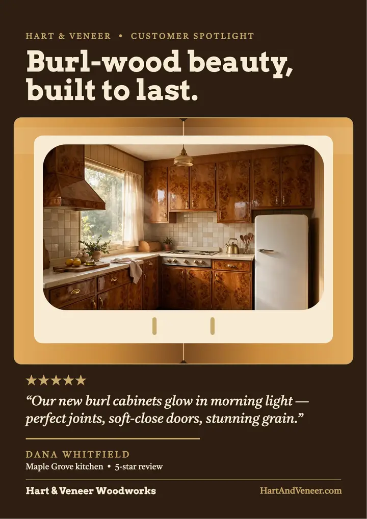 Hart and Veneer burl kitchen review flyer template