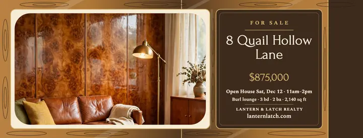 Burl lounge listing cover, Lantern and Latch template
