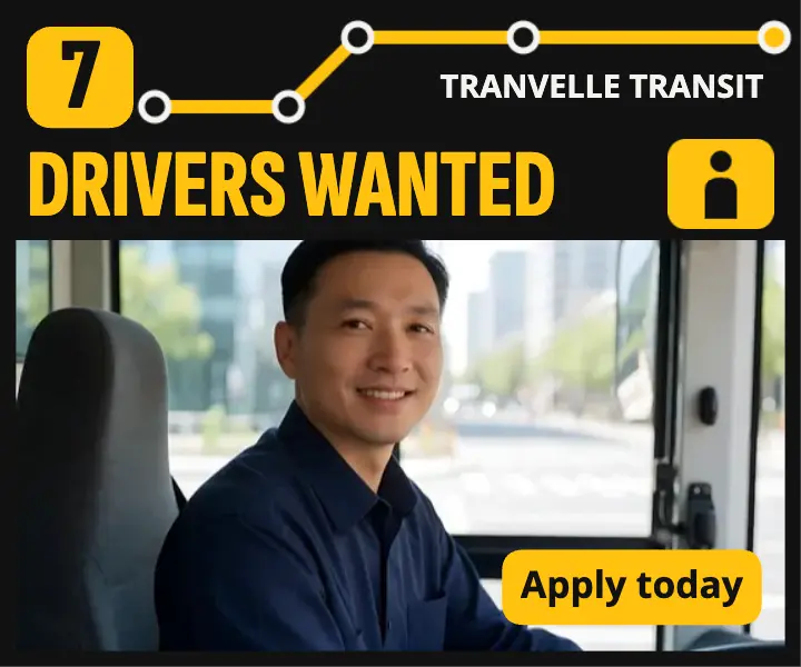 Tranvelle Transit bus drivers wanted ad, wayfinding signage template