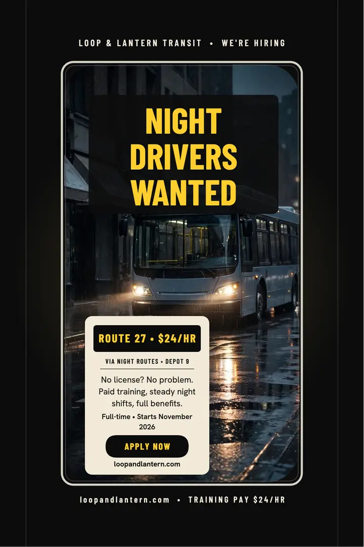Loop and Lantern night route drivers poster template