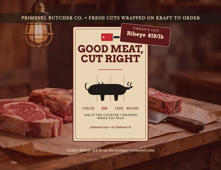Primevel butcher cut chart flyer template