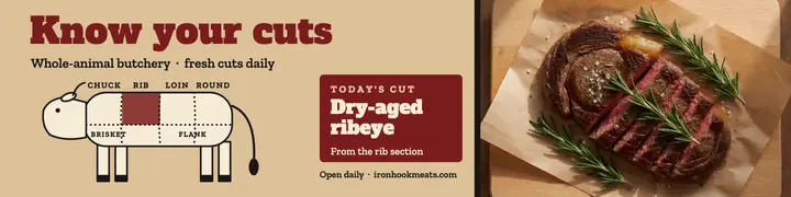 Ironhook Meats cut chart banner template