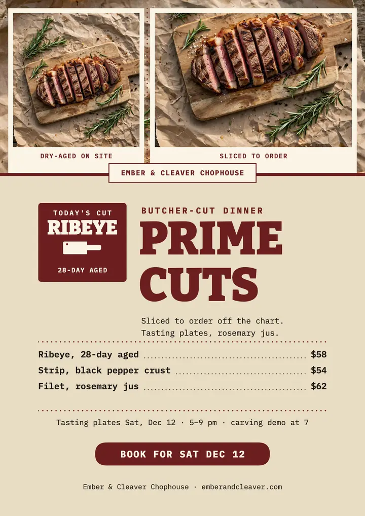 Ember and Cleaver prime cuts flyer template