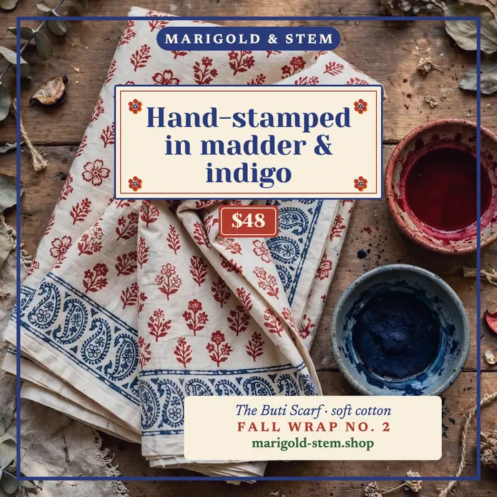 Marigold and Stem buti scarf launch template