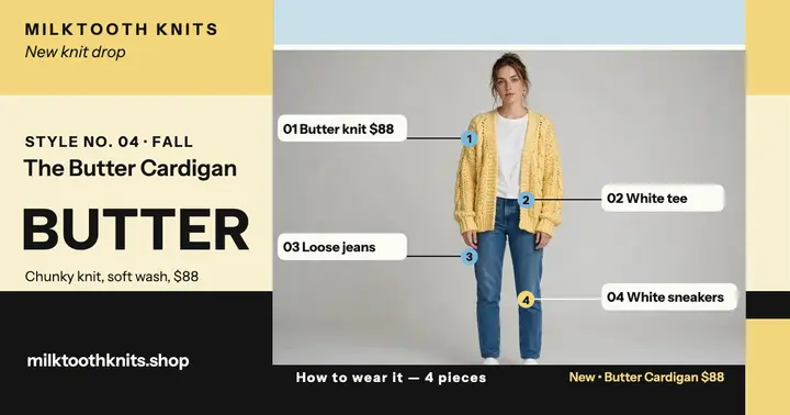 Milktooth Knits butter cardigan callouts template