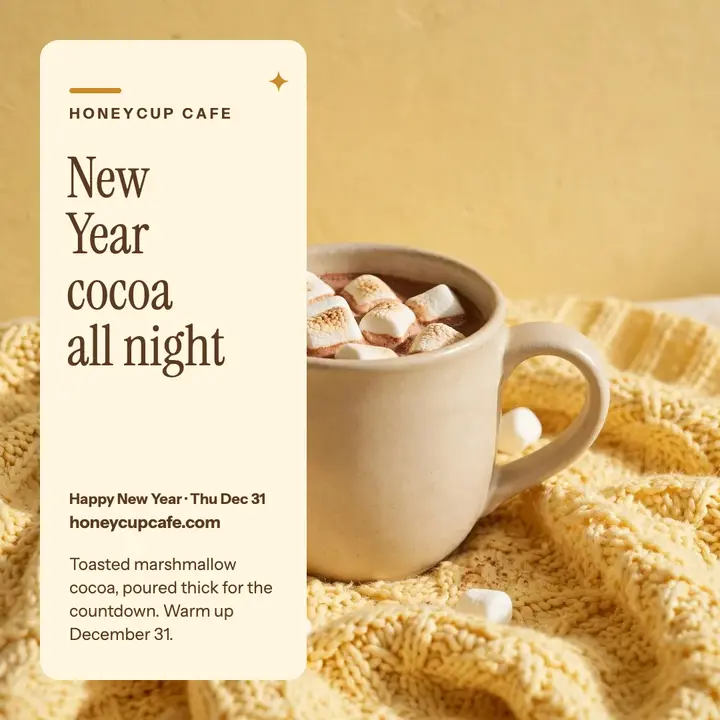Honeycup New Year cocoa post template