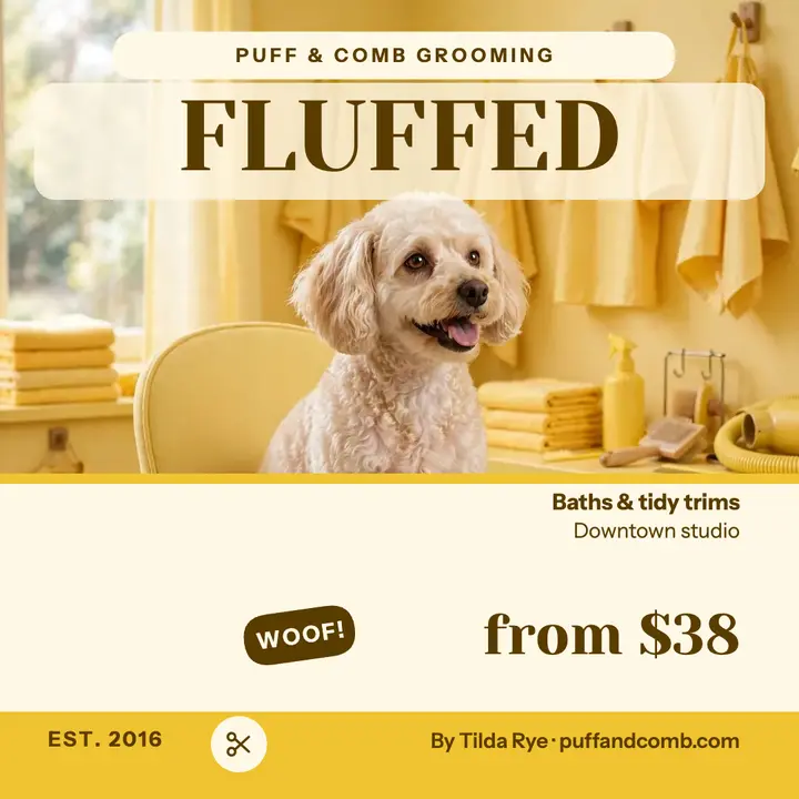 Puff and Comb butter yellow grooming post template