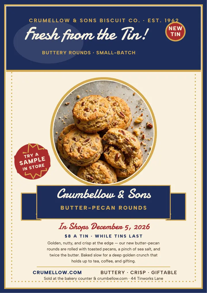 Crumbellow butter-pecan tin launch template