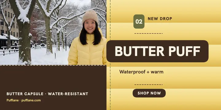 Pufflane butter puffer drop post: puffer jacket drop post template