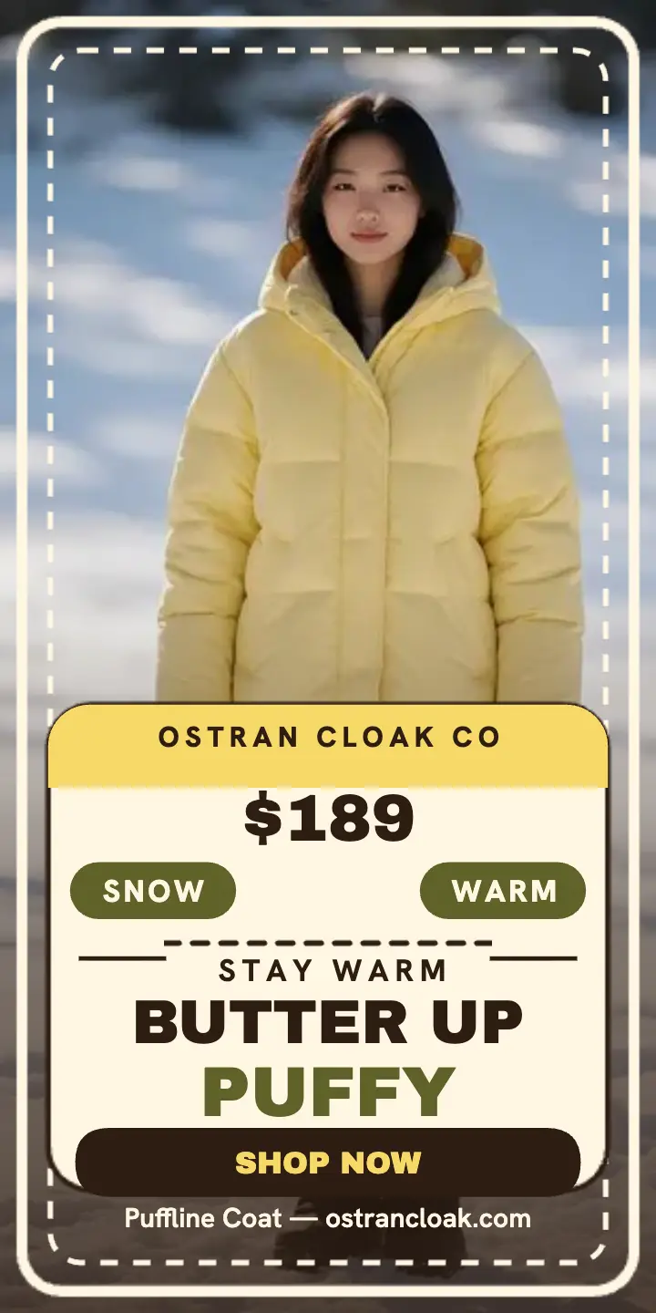Ostran butter puffer half page ad: puffer coat ad template