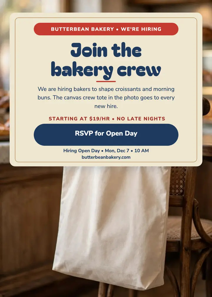 Butterbean Bakery hiring invitation template