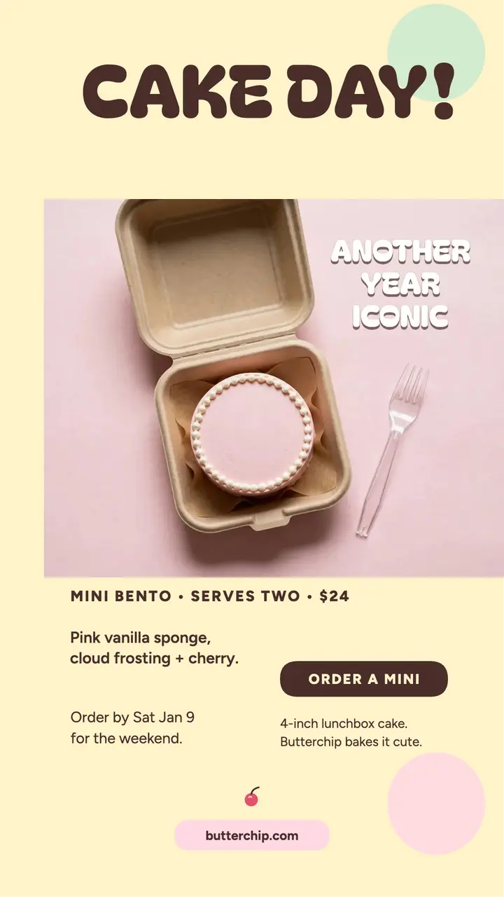 Butterchip bento birthday cake story template