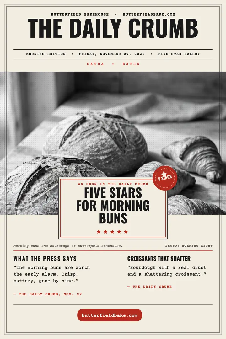 Butterfield morning buns press poster: bakery press poster template