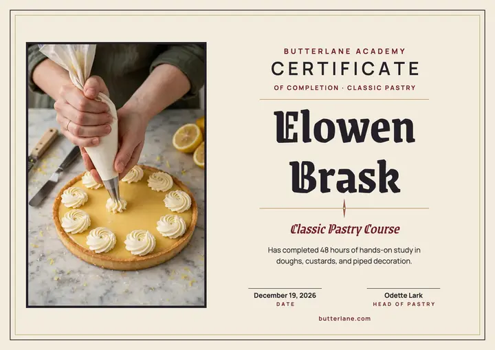 Butterlane pastry course certificate template