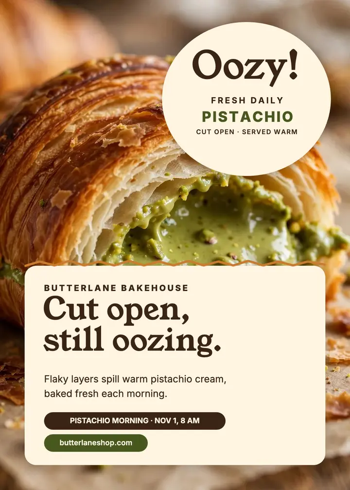 Butterlane pistachio croissant cut open flyer template