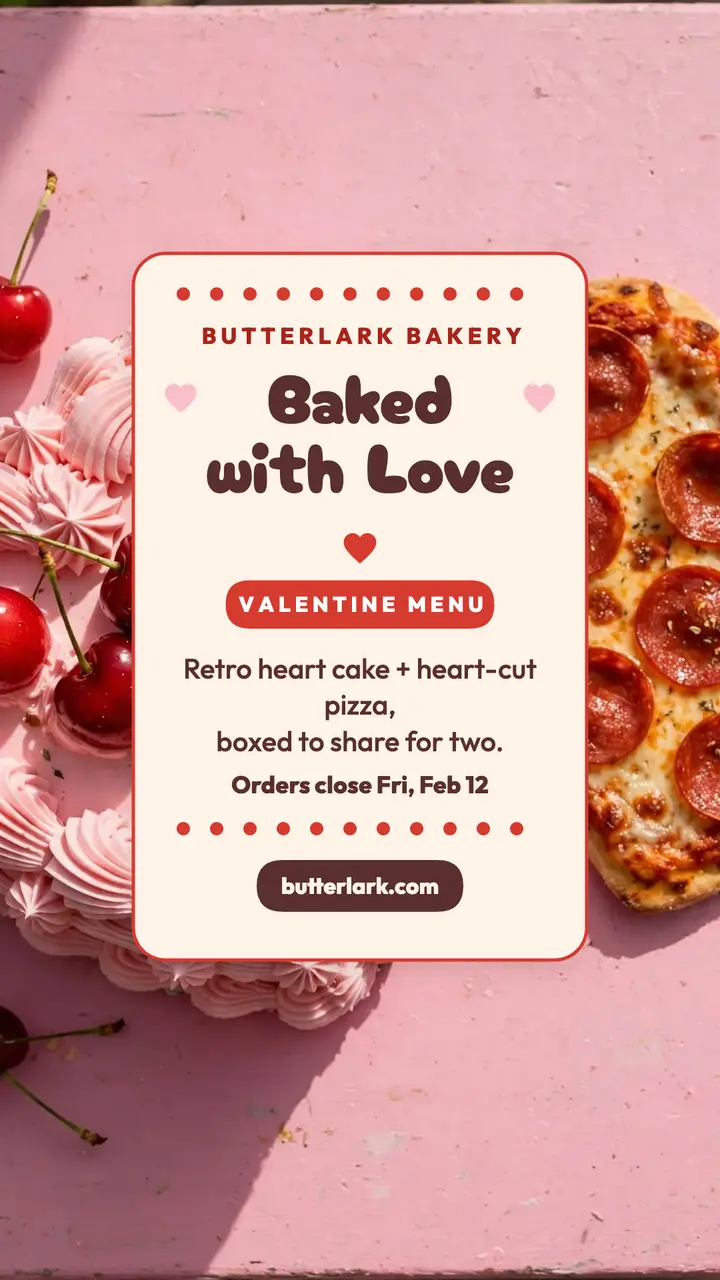 Butterlark Valentine heart menu story template