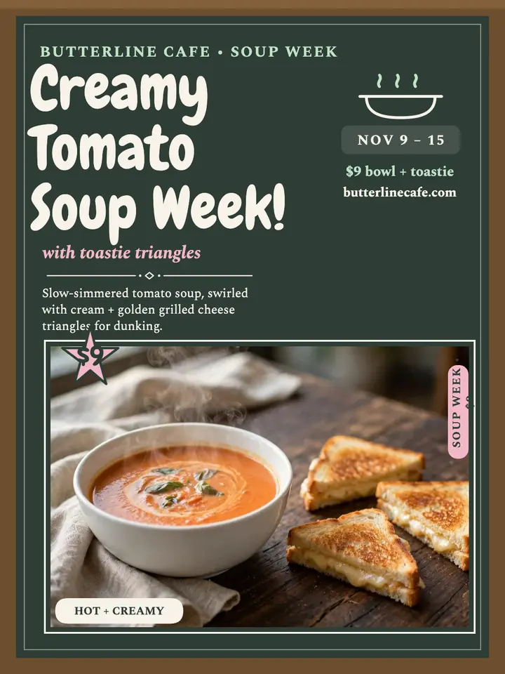 Butterline Cafe tomato soup week chalk menu template