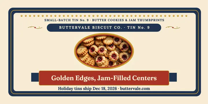 Buttervale butter cookie tin launch post: cookie tin launch post template