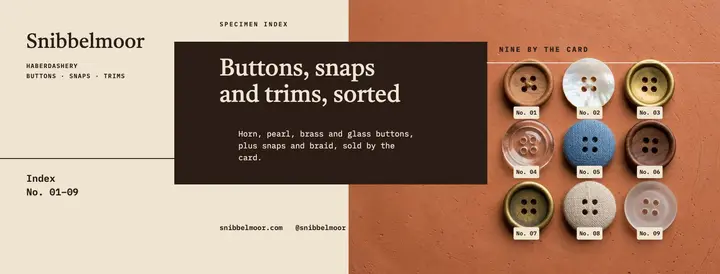 Snibbelmoor buttons and trims specimen index cover template