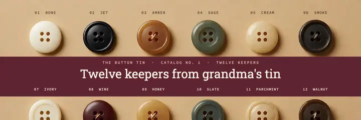 The Button Tin sewing channel X header, specimen index template
