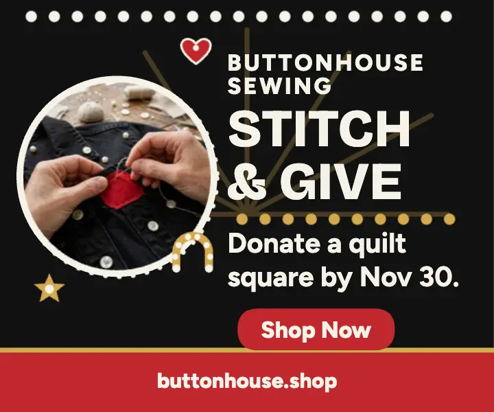 Buttonhouse charity stitch drive ad template