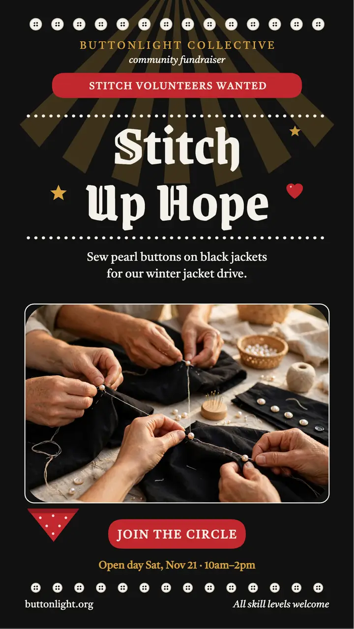 Buttonlight volunteer stitchers story: volunteer fundraiser story template