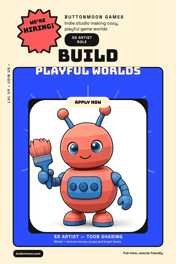 Buttonmoon Games 3D artist hiring poster: hiring poster template