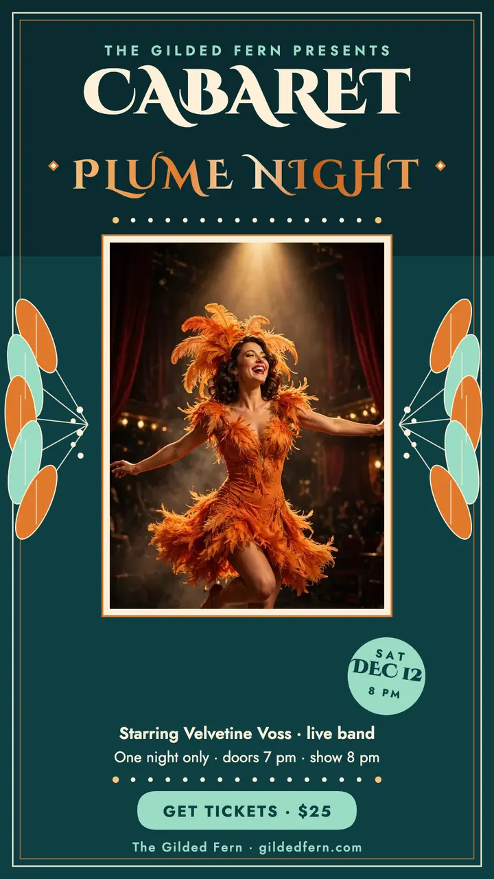 Gilded Fern cabaret plume night story template