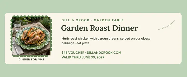 Dill and Crock garden roast dinner voucher template